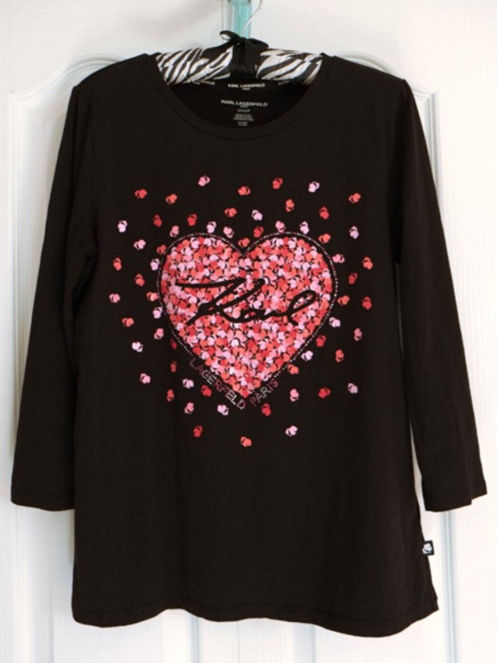 Karl Lagerfeld Paris red/coral/pink heart T-shirt in stretch cotton - Picture 2 of 11